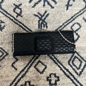 Vintage rectangular purse black tie straw going out bag